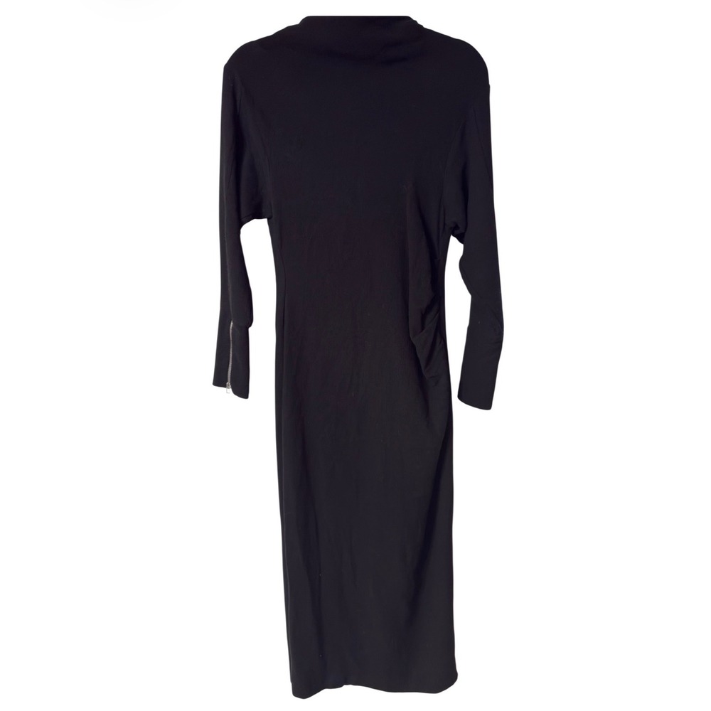 Zara Black Knit Full Zip‎ Back Midi Dress Long Sleeve Mock Neck NWT Small